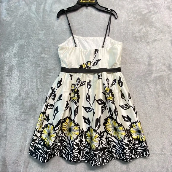 Y2K Cream Black Satin Floral  Dress with Yellow Accents Size S - Picture 7 of 9